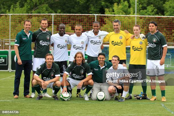 International FC manager Gareth Southgate in a team group as his side take on a team of European Legends, including Patrik Berger goalkeeper Victor...