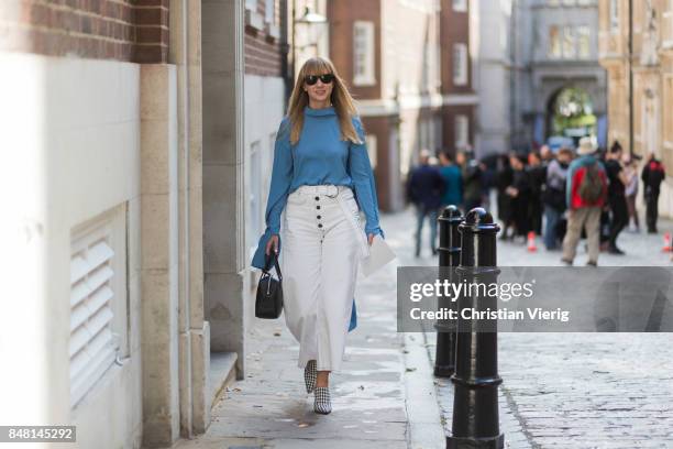 Lisa Aiken outside Simone Rocha during London Fashion Week September 2017 on September 16, 2017 in London, England.