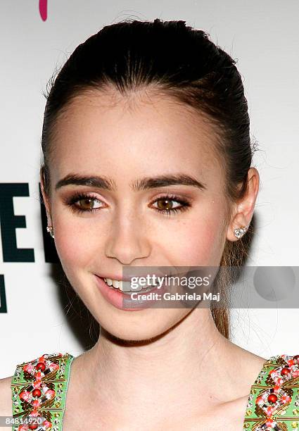 Lily Collins attends Patricia Field's birthday celebration at Amalia at The Dream Hotel on February 15, 2009 in New York City.