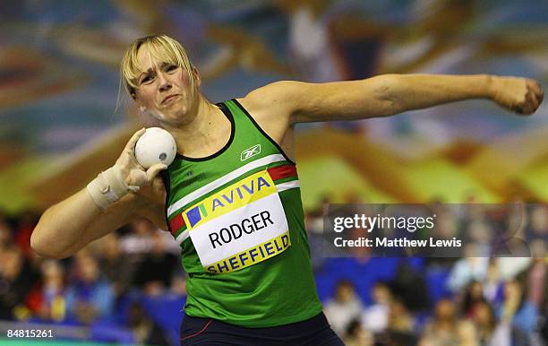 Alison Rodger of Great Britain in action during the Womens Shot Putt Final during the final day of the AVIVA World Trials and UK Championships at the...