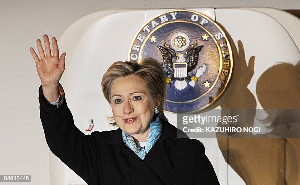 Secretary of State Hillary Clinton arrives at Tokyo's Haneda Airport on February 16, 2009. Clinton arrived in Japan to kick off an Asia tour expected...