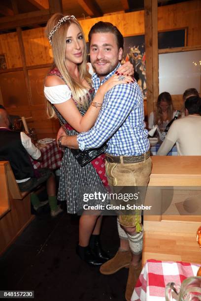 Singer Sebastian Buergin "Baschi" and his girlfriend Alana Netzer, daughter of Guenter and Elvira Netzer during the opening of the Oktoberfest 2017...