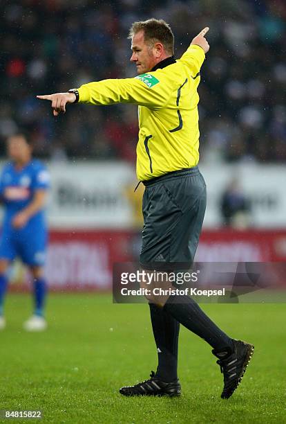 Referee Helmut Fleischer during the Bundesliga match between 1899 Hoffenheim and Bayer Leverkusen at the Rhein-Neckar Arena on February 13, 2009 in...