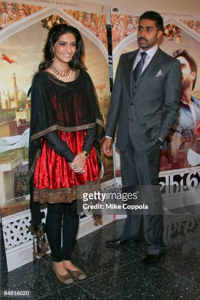 Sonam Kapoor and Abhishek Bachchan attends the "Delhi 6" premiere at The Museum of Modern Art on February 15, 2009 in New York City.
