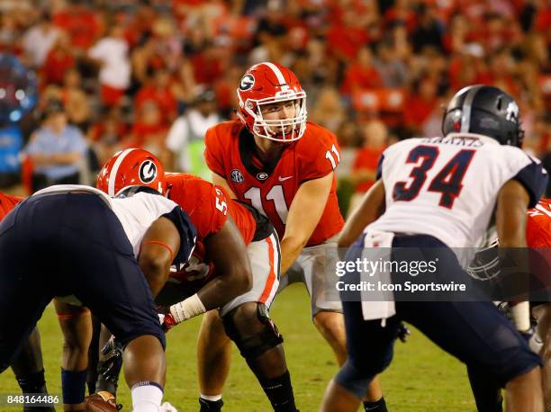 Georgia Bulldogs quarterback Jake Fromm during the college football game between the University of Georgia Bulldogs and the Samford Bulldogs on...