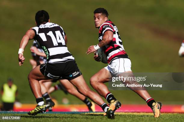 Augustine Pulu of Counties Manukau makes a break during the round five Mitre 10 Cup match between Counties Manukau and Hawke's Bay at ECOLight...