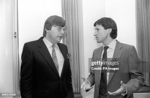 Athlete Sebastian Coe talking to David Mellor, left, Home Office minister with responsibility for drugs matters, before the start of the seminar at...