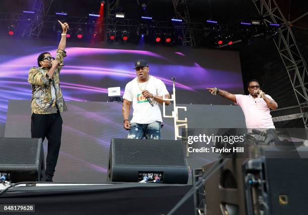 Rappers Jarobi White and Q-Tip of A Tribe Called Quest and LL Cool J perform onstage during Day 2 at The Meadows Music & Arts Festival at Citi Field...