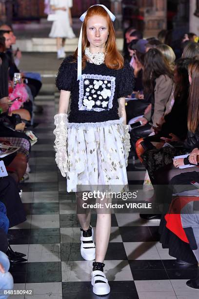 Model walks the runway at the Ryan Lo Ready to Wear Spring/Summer 2018 fashion show during London Fashion Week September 2017 on September 15, 2017...