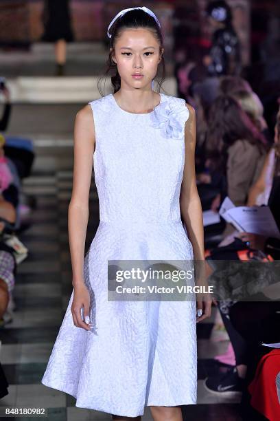 Model walks the runway at the Ryan Lo Ready to Wear Spring/Summer 2018 fashion show during London Fashion Week September 2017 on September 15, 2017...