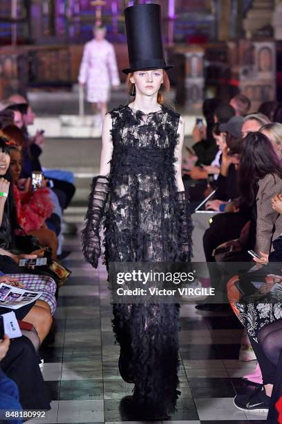 Model walks the runway at the Ryan Lo Ready to Wear Spring/Summer 2018 fashion show during London Fashion Week September 2017 on September 15, 2017...