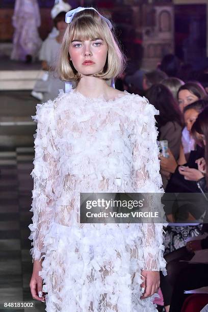 Model walks the runway at the Ryan Lo Ready to Wear Spring/Summer 2018 fashion show during London Fashion Week September 2017 on September 15, 2017...