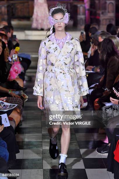 Model walks the runway at the Ryan Lo Ready to Wear Spring/Summer 2018 fashion show during London Fashion Week September 2017 on September 15, 2017...