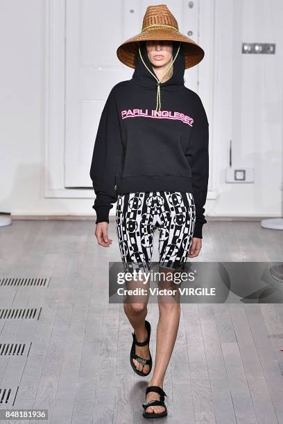 Model walks the runway at the Ashley Williams Ready to Wear Spring/Summer 2018 fashion show during London Fashion Week September 2017 on September...