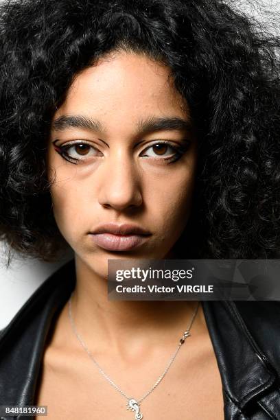 Model backstage at the Ashley Williams Ready to Wear Spring/Summer 2018 fashion show during London Fashion Week September 2017 on September 15, 2017...