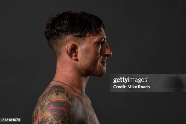 Gregor Gillespie poses for a post fight portrait backstage during the UFC Fight Night event inside the PPG Paints Arena on September 16, 2017 in...