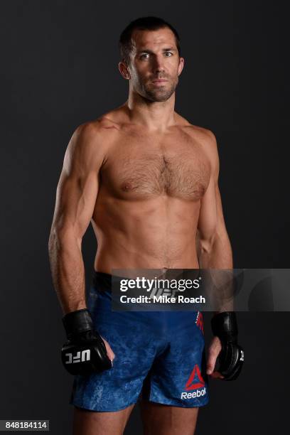 Luke Rockhold poses for a post fight portrait backstage during the UFC Fight Night event inside the PPG Paints Arena on September 16, 2017 in...