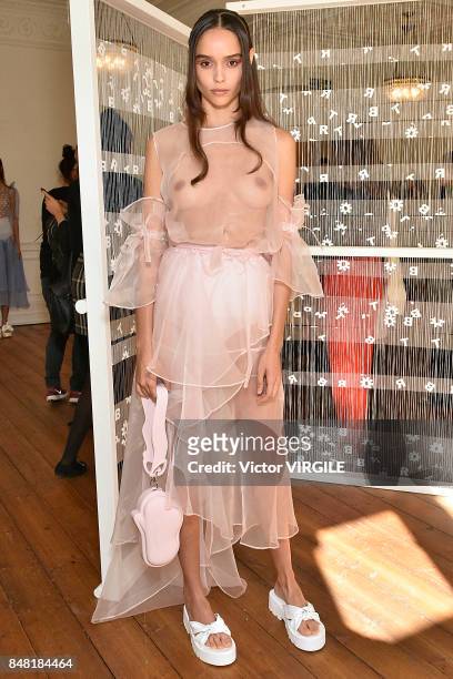 Model poses at the Xiao Li Ready to Wear Spring/Summer 2018 presentation during London Fashion Week September 2017 on September 15, 2017 in London,...