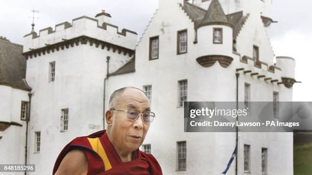 The Dalai Lama visits Blair Castle in Perthshire during his two-day tour of Scotland.