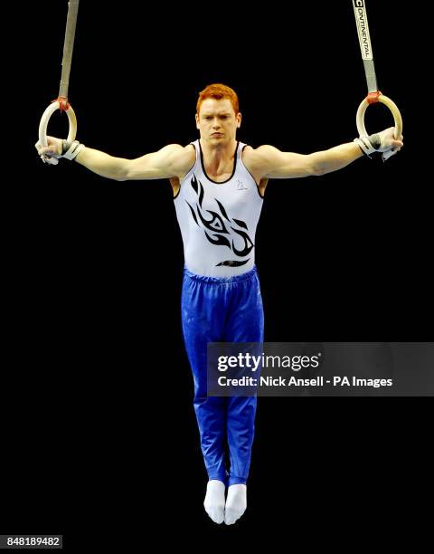 Southport YMCA gym club's Daniel Purvis performing on the rings during the Men's and Women's Artistic Gymnastics British Championships at the Echo...