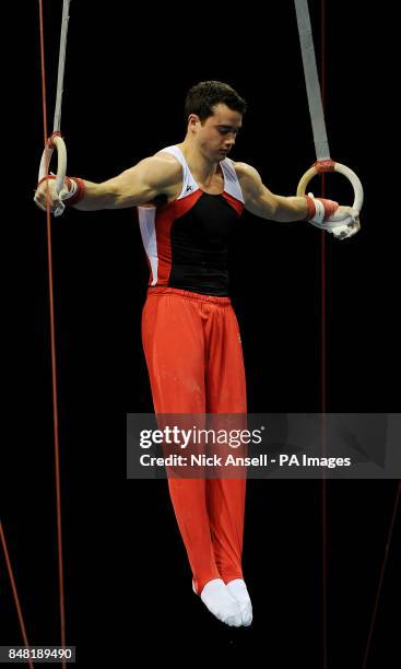 Earls Gymnastics Club's Kristian Thomas performing on the rings during the individual apparatus finals during the Men's and Women's Artistic...