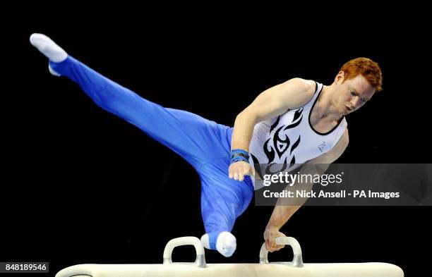 Southport YMCA gym club's Daniel Purvis performing on the pommel horse during the individual apparatus finals during the Men's and Women's Artistic...