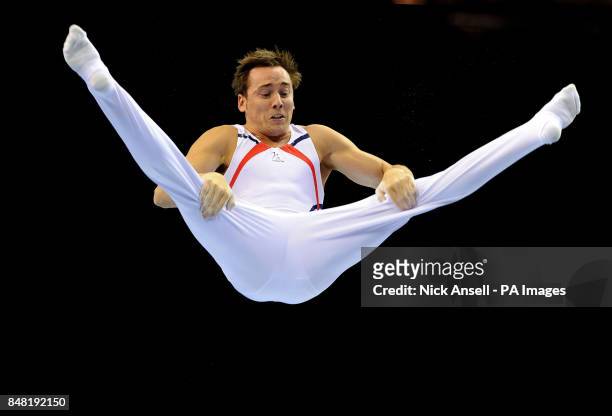 Huntingdon Olympic gymnastics club's Daniel Keatings performing on parallel bars during the individual apparatus finals during the Men's and Women's...
