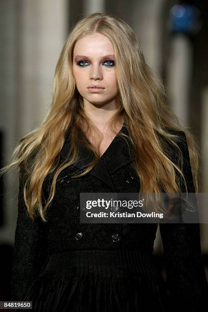 Model Diana Farkhullina walks the runway at the Jill Stuart Fall 2009 fashion show during Mercedes-Benz Fashion Week in Astor Hall at the New York...