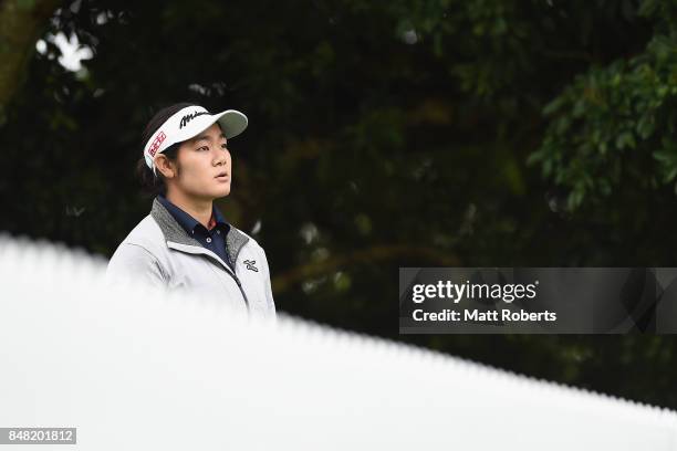 Fumika Kawagishi of Japan looks on during the final round of the Munsingwear Ladies Tokai Classic 2017 at the Shin Minami Aichi Country Club Mihama...