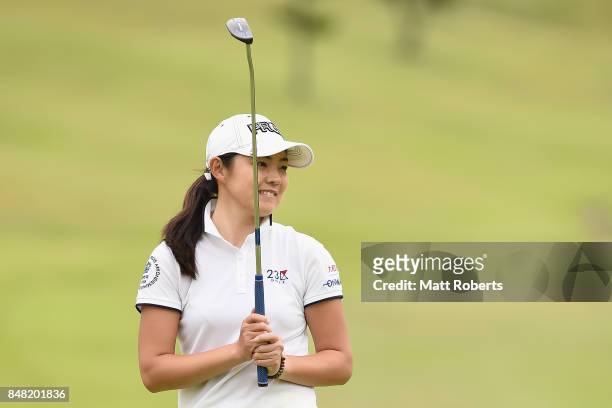 Rie Tsuji of Japan reacts after her putt on the 18th green during the final round of the Munsingwear Ladies Tokai Classic 2017 at the Shin Minami...