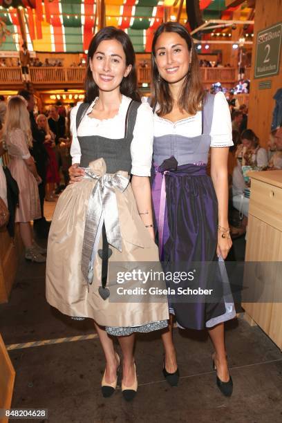 Blogger Sylvia Haghjoo and her sister Julia Haghjoo during the 'Fruehstueck bei Tiffany' at Schuetzenfesthalle at the Oktoberfest on September 16,...