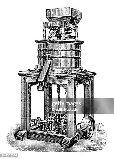 fruit press machine - squeezing fruit stock illustrations