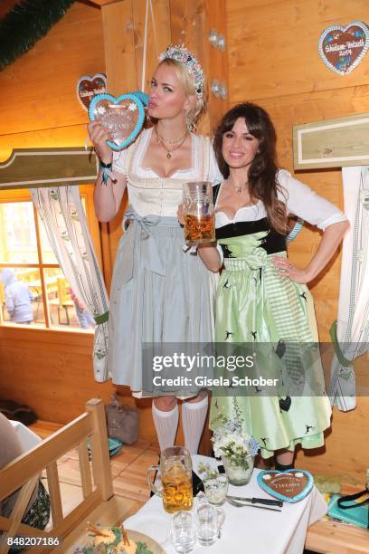 Franziska Knuppe and Natalia Avelon during the 'Fruehstueck bei Tiffany' at Schuetzenfesthalle at the Oktoberfest on September 16, 2017 in Munich,...