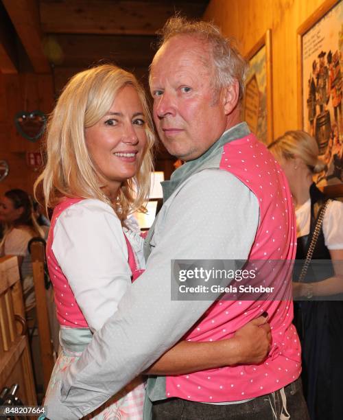 Judith Milberg and her husband Axel Milberg during the 'Fruehstueck bei Tiffany' at Schuetzenfesthalle at the Oktoberfest on September 16, 2017 in...