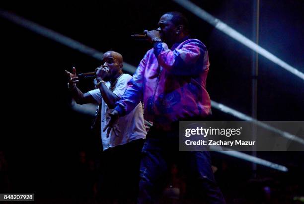 Tory Lanez and Busta Rhymes perform onstage during day 2 at The Meadows Music & Arts Festival at Citi Field on September 16, 2017 in New York City.