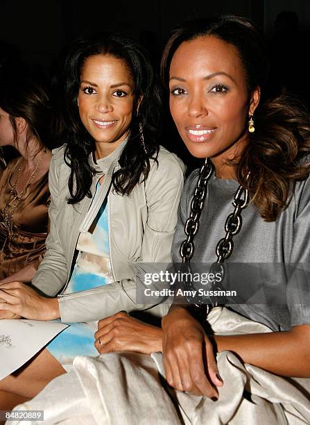 Model Veronica Webb and actress Aisha Tyler attend the Tracy Reese Fall 2009 fashion show during Mercedes-Benz Fashion Week in the Salon at Bryant...