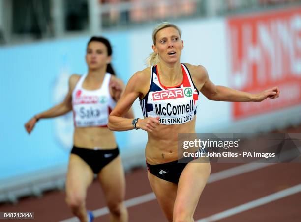Great Britain's Lee McConnell runs in the semi finals of the Women's 400m during day two of the 21st European Athletics Championships at the Helsinki...