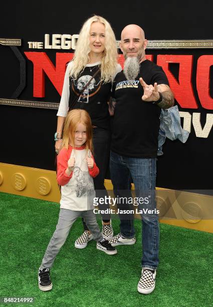 Scott Ian, Pearl Aday and son Revel Ian attend the premiere of "The LEGO Ninjago Movie" at Regency Village Theatre on September 16, 2017 in Westwood,...