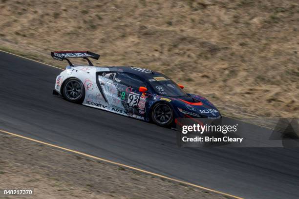 The Acura NSX GT3 of Peter Kox, of the Netherlands, races down a hill during the GoPro Grand Prix of Sonoma Pirelli World Challenge GT race at Sonoma...