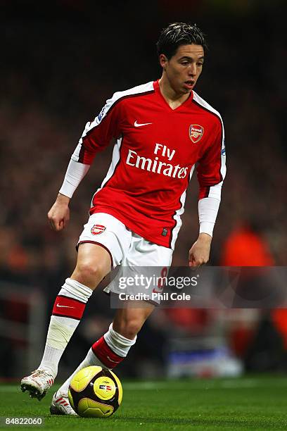 Samir Nasri of Arsenal in action during the FA Cup 4th Round Replay between Arsenal and Cardiff City at the Emirates Stadium on February 16, 2009 in...
