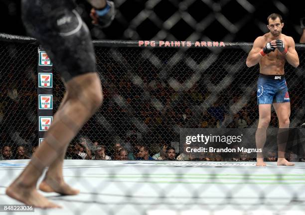 Luke Rockhold and David Branch begin the first round in their middleweight bout during the UFC Fight Night event inside the PPG Paints Arena on...