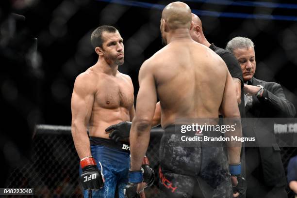 Luke Rockhold and David Branch face off in their middleweight bout during the UFC Fight Night event inside the PPG Paints Arena on September 16, 2017...
