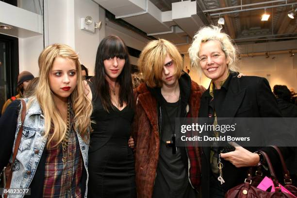 Peaches Geldof, Lily Dekergeriest, Bunny Kinneg and photographer Ellen Von Unworth pose at Payless at Alice + Olivia Fall 2009 show during...