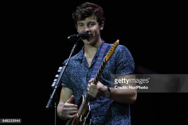 Presentation of the Canadian singer Shawn Mendes during the second day of Rock in Rio 2017 in Rio de Janeiro, Brazil, on 16 September 2017. With his...