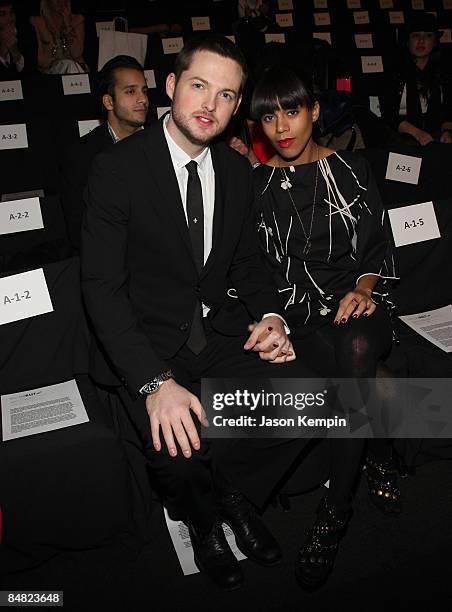 Personality Damien Fahey and actress Grasie Mercedes attend William Rast Fall 2009 during Mercedes-Benz Fashion Week at The Tent in Bryant Park on...