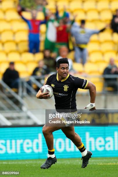 Julian Savea of Wellington in action during the round five Mitre 10 Cup match between Wellington and Canterbury at Westpac Stadium on September 17,...