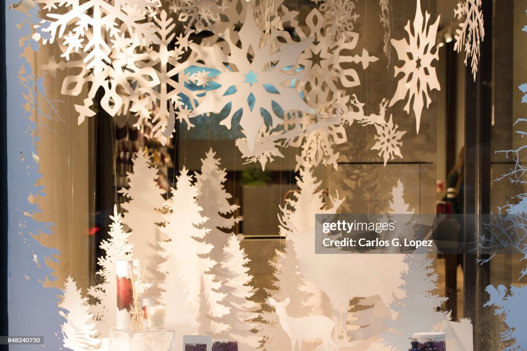 Decorative Christmas Display on Shop Window - Christmas Shopping