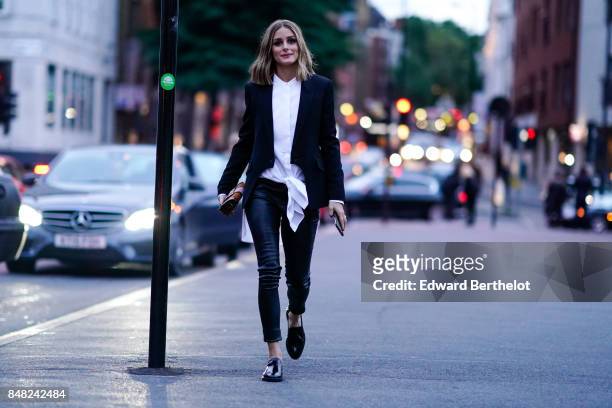 Olivia Palermo is seen, outside the Burberry show, during London Fashion Week September 2017 on September 16, 2017 in London, England.