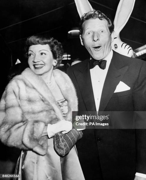 Actor Danny Kaye and actress Claudette Colbert at a Hollywood showing of 'Harvey', the story of an invisible rabbit.