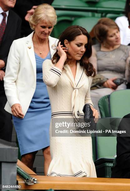 The Duchess of Cambridge arrives in the Royal Box during day nine of the 2012 Wimbledon Championships at the All England Lawn Tennis Club, Wimbledon.